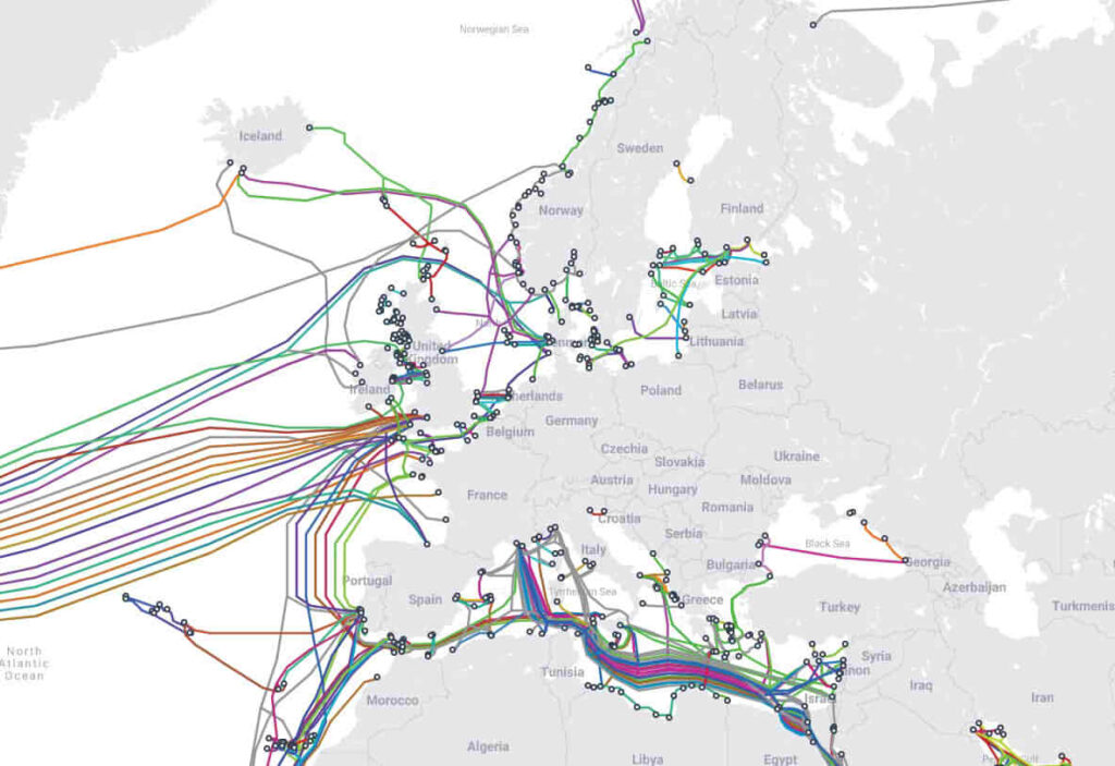 Mapa de cables submarinos europeos