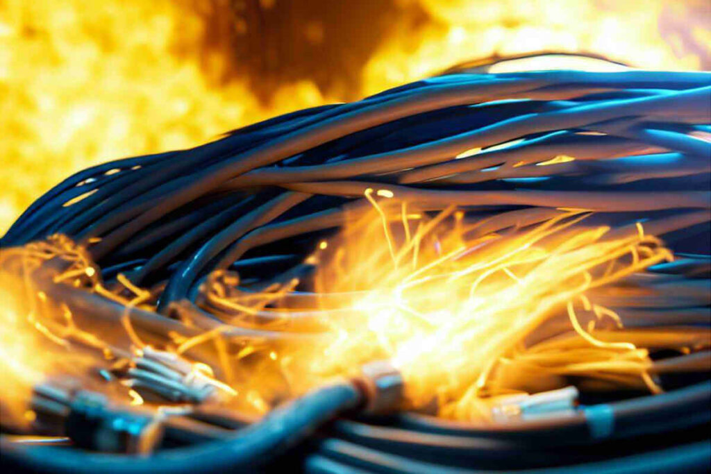 Cable de fibra óptica en un incendio